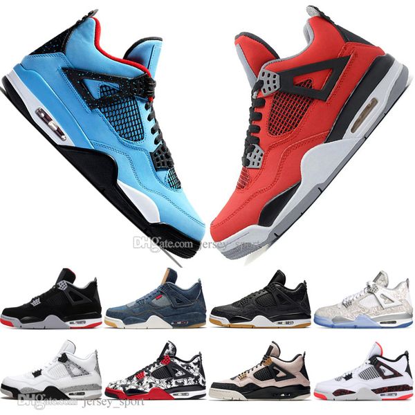 

bred 4 iv 4s what the cactus jack laser wings mens basketball shoes denim blue pale citron men sport designer sneakers 36-47, White;red