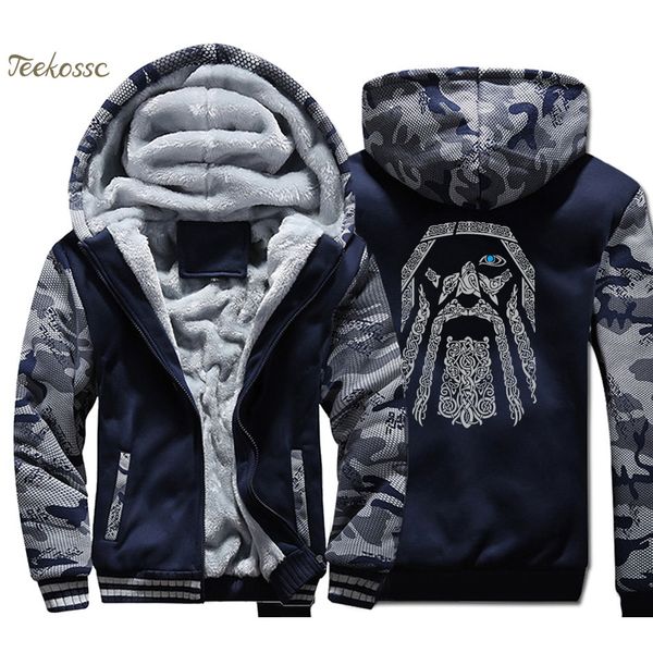 

odin vintage hoodie coat men winter fleece thick zipper unique father's day gifts jacket sweatshirt hip hop streetwear, Black