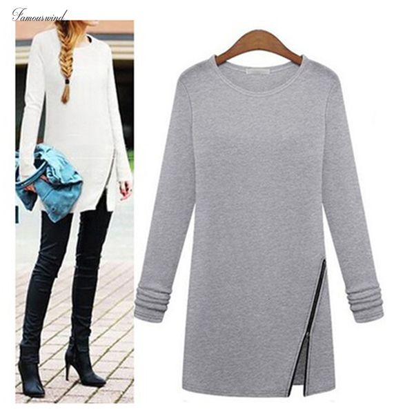 

casual spring thin sweater for women long sleeve o neck pullovers female side split pullovers zipper, White;black