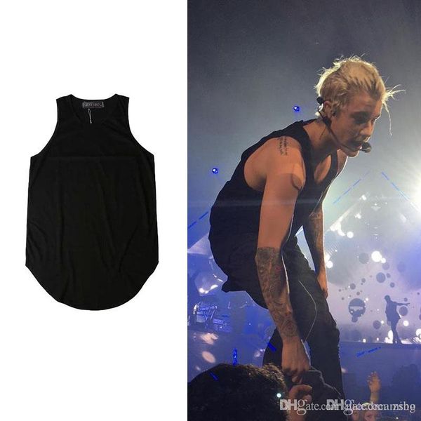 

2020 new men's t-shirt kanye west long t-shirt men's sweatshirt curved hem long vest t-shirt hip-hop urban blank shirt, White;black