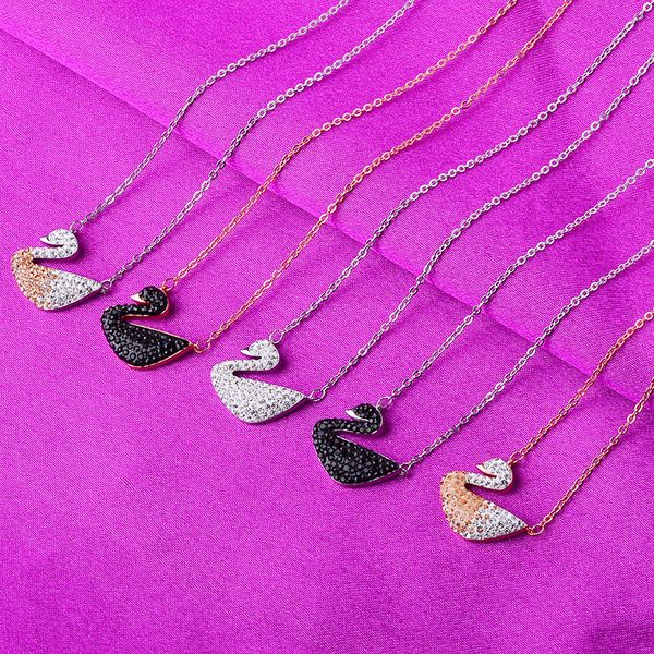 

iced out designer swan necklace fashion pendant necklaces for women bling crystal rhinestone 925 sterling silver link chains jewelry gifts