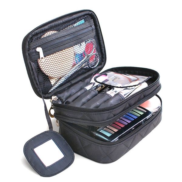 

professional empty makeup organizer black/pink cosmetic case travel large capacity storage bag
