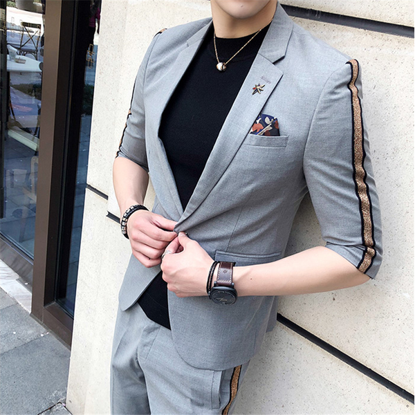 

blazer + кальсоны) новый дизайн моды мужской костюм тонкий платье формальные мужские tuxedo summer club средний рукав костюмы set, White;black