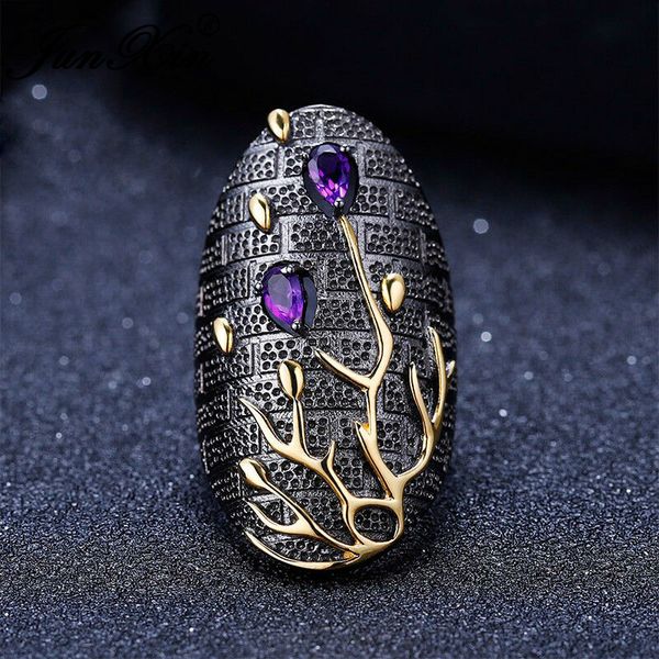 

two tone античные серебро золото большие обручальные кольца для женщин мужчины шарм фиолетовый камень кристалл обручальное кольцо старинные, Slivery;golden