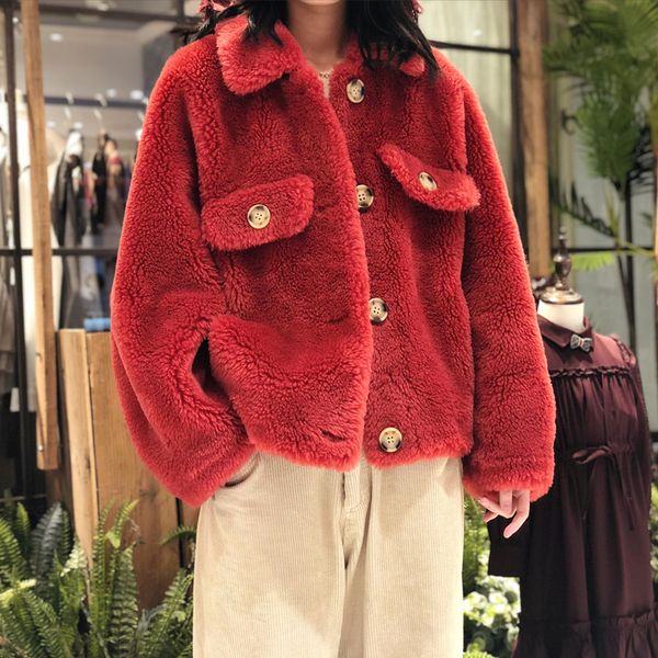 

women's wool & blends autumn winter coat women clothes 2021 streetwear real fur 100% jacket korean vintage sheep shearling zt3164, Black
