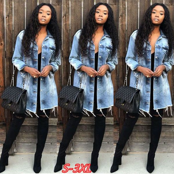 

new long slim slim hole denim jacket women's trench coat