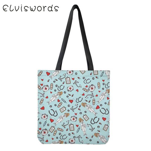 

elviswords fashion women shopping bags cartoon pattern print lady casual single shoulder large capacity canvas bags