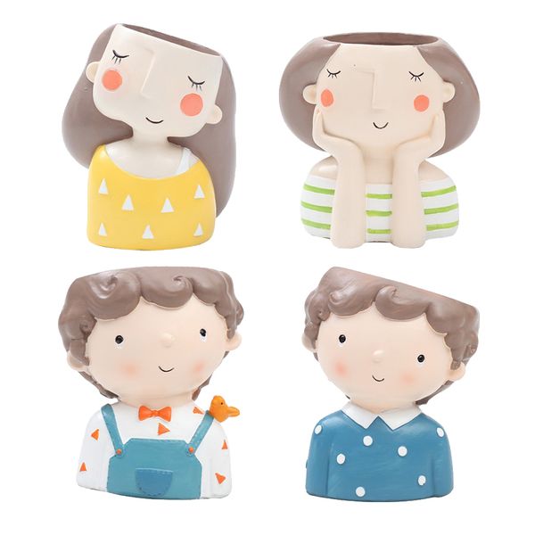 

4x cute girl flowerpot succulent container resin flower vase home garden