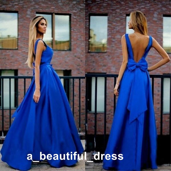 Azul V Neck Prom Dresses A Linha árabe Dubai Made In China Stain Bow vestido de cocktail formal do partido vestidos de noite ED1285