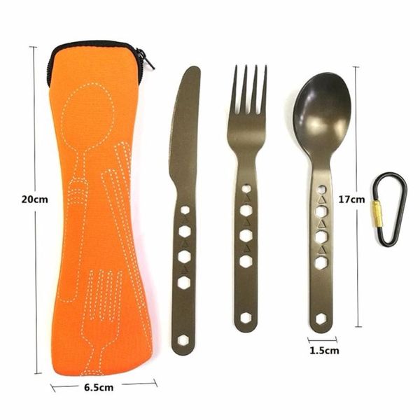 

3-in-1 aluminium oxide light weight camping picnic utensil travel cutlery set with spoon fork knife 50g