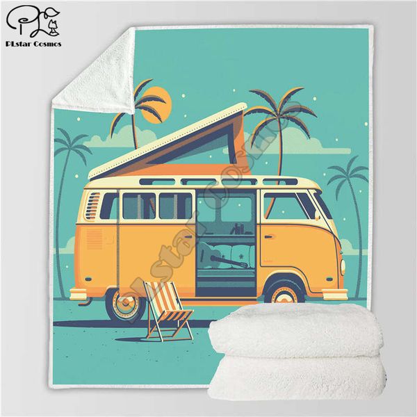 

retro hippie bus hippie peace & love blanket 3d print sherpa blanket on bed kids girl flower home textiles dreamlike style-9