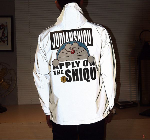 

fashion jacket for men reflective winderbreaker jacket women hooded polyester fibre long sleeve hooded sweatshirt size s-xxl 20811817, Black;brown