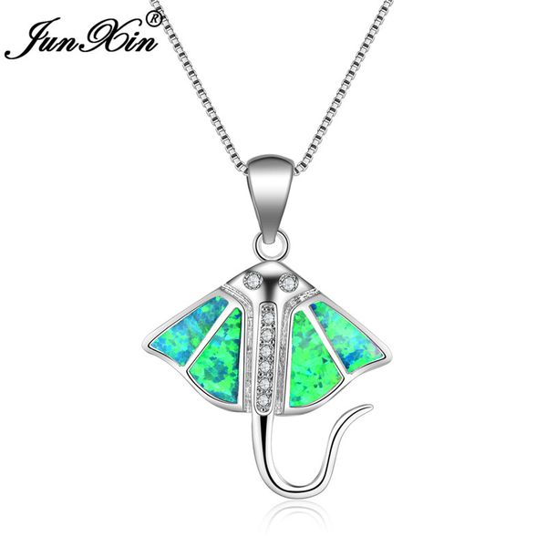 Moda femminile blu bianco opale di fuoco collana 925 argento sterling riempito pendenti delle collane per le donne gioielli animali vintage