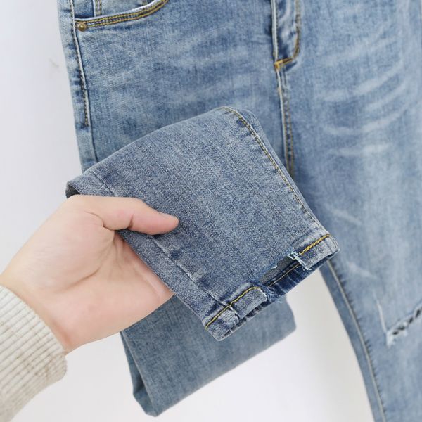 

new spring 2020 fashion high waist mon jeans casual ripped jeans for women blue ankle-length harem denim pants plus size 5xl