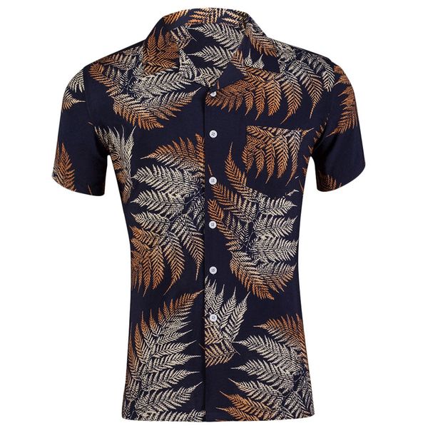 

men slim loose hawaii short sleeve printed pocket turn-down collar 2019 latest fashion lapel long sleeve shirt, White;black