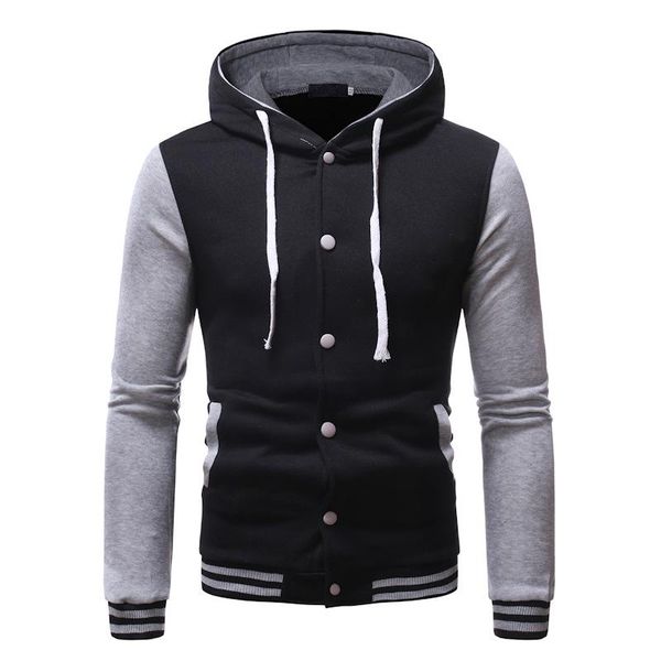 

новая мужская толстовка бейсбол равномерное свитер мужчин повседневный бленда хлопка фуфайки личность контраст цвет кардиган толстовки пальт, Black