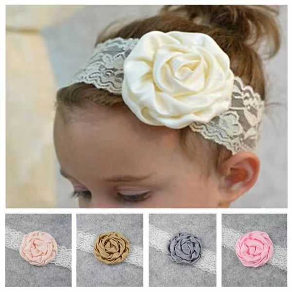 

baby infant flower headbands girl lace rose curly headwear kids baby pgraphy props newborn bow hair accessories baby hair bands, Slivery;white