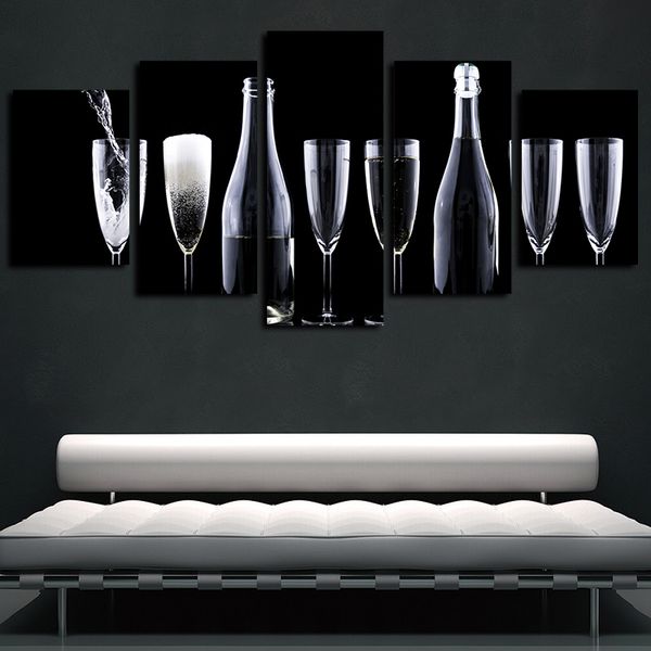 

5 panels champagne glass artworks canvas wall art abstract poster canvas print oil painting wall decor