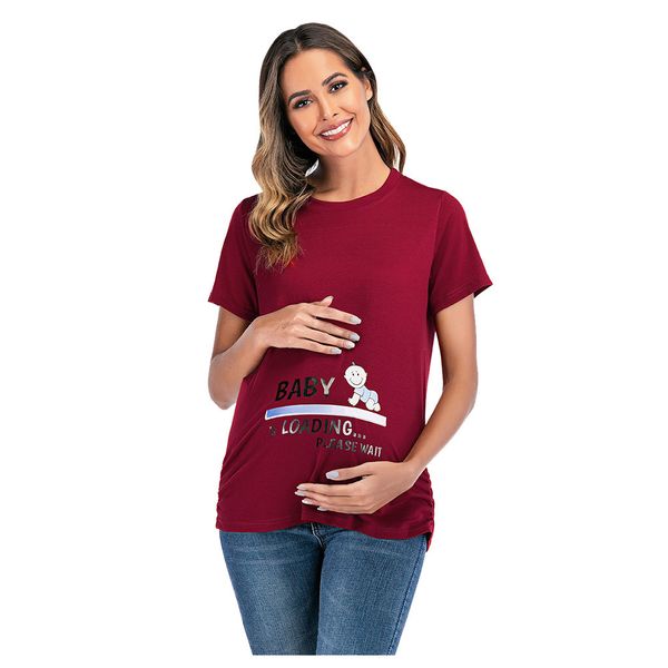 

women maternity print round neck short sleeve loose t-shirt blouse, White