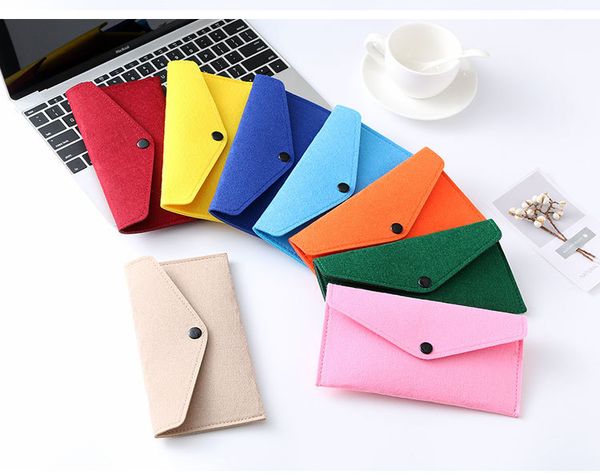 

22 colors wholesale felt mobile phone bag case universal cell phone holder envelope locking cloth bag coin purse wallets package ac1118