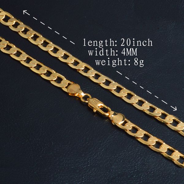 

4mm chains 18k gold plated flat sideways necklaces for women girls fashion jewelry gift accessories with 18k stamp 20 inches, Silver