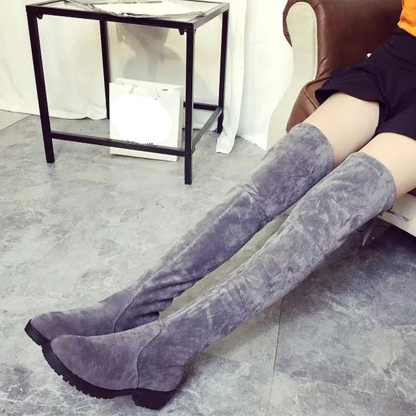 

women winter autumn stretch fabric over-the-knee long boots ladies mid heel bottom boots knee high keep warm leg, Black