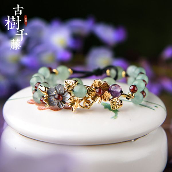 

original natural garnet ethnic bracelet, beige aventurine vintage bracelet ,handmade natural stones bracelet, Golden;silver