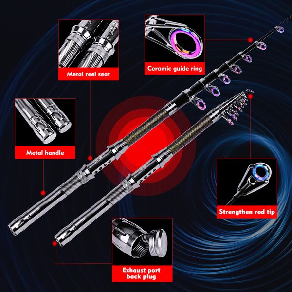 

carbon fiber casting spinning rods telescopic fishing rod 1.8m to 3.6m metal handle+reel seat boat fishin rods