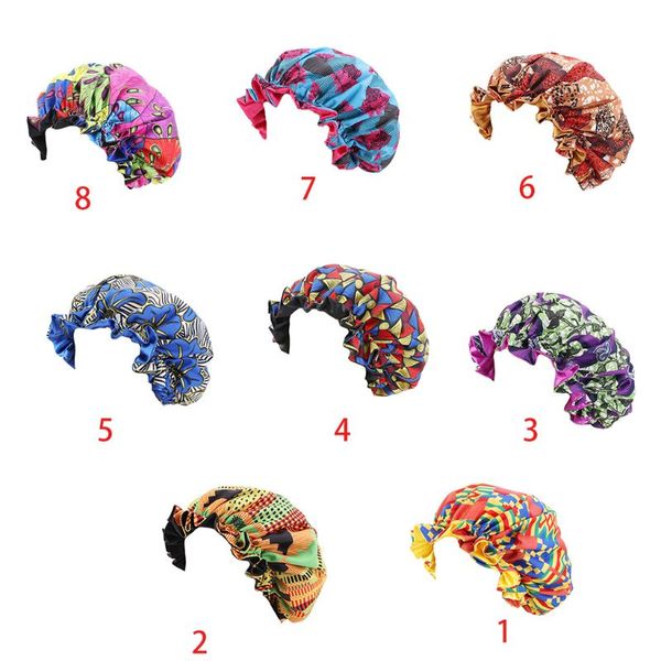 

women ankara bonnet double layered satin night cap wave edge reversible seep hat, Blue;gray