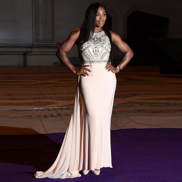 

light pink crystal mermaid evening dresses o neck beading chiffon satin formal wear plus size prom gowns, White;black