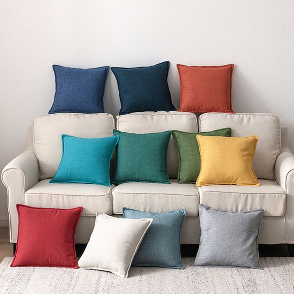 

super soft thick cotton linen both sides pure color dyed pillow cushion cover rimmed sofa couch chair decorative throw pillows