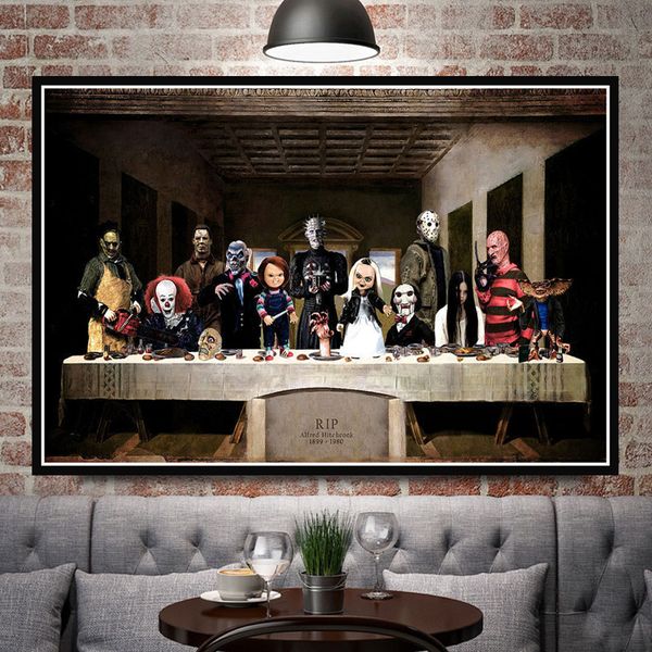 

freddy jason chucky halloween horror movie character the last supper art painting poster prints wall picture room home decor