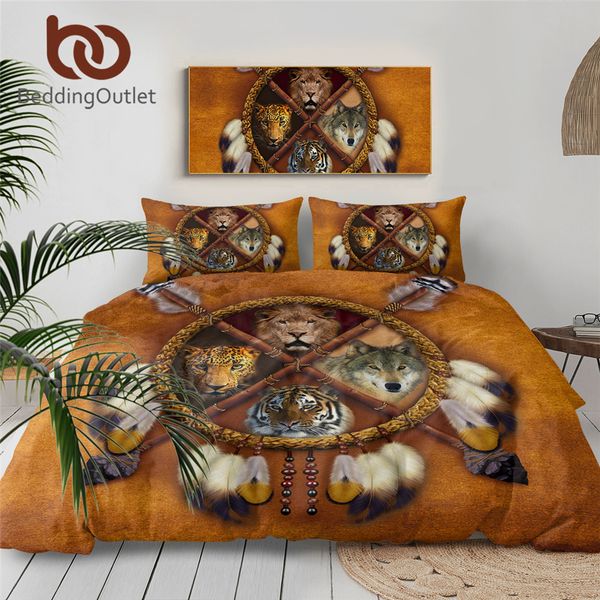 

beddingoutlet wolf dreamcatcher комплект постельных принадлежностей короля пододеяльник 3d животных покрывала tribal спальня лев тигр leopar