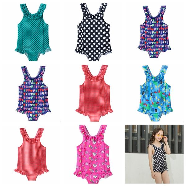 

mermaid girl swimwears ruffle kids girl swimsuit one pieces fashion bikini bathing suits summer kids swim wear baby clothing 6 color yw3233q, Black
