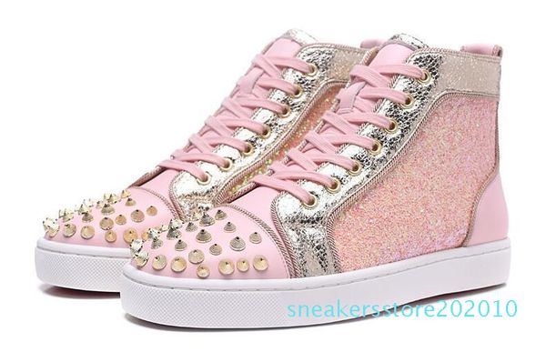 

spikes high red bottom pik pik studded sneakers shoes women men luxury designer flat casual red sole winter casual s10, Black