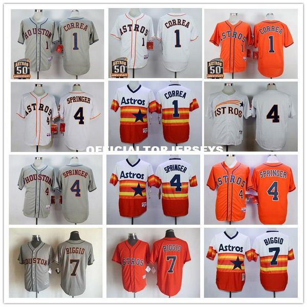 

#4 george springer 7 craig biggio retro jerseys color white red gray new men size m-xxxl, Black;blue
