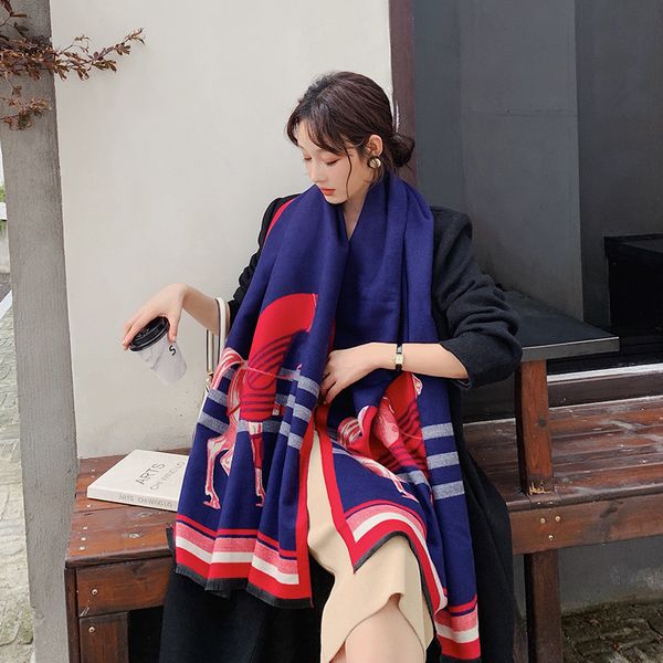 

2019 autumn winter square wool scarf women cashmere scarves wide lattices long shawl wrap blanket woman designer warm tippet, Blue;gray