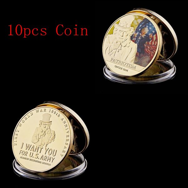 

10pcs american patriotism incarnation uncle sam gold plated state incorporated metal coin collection