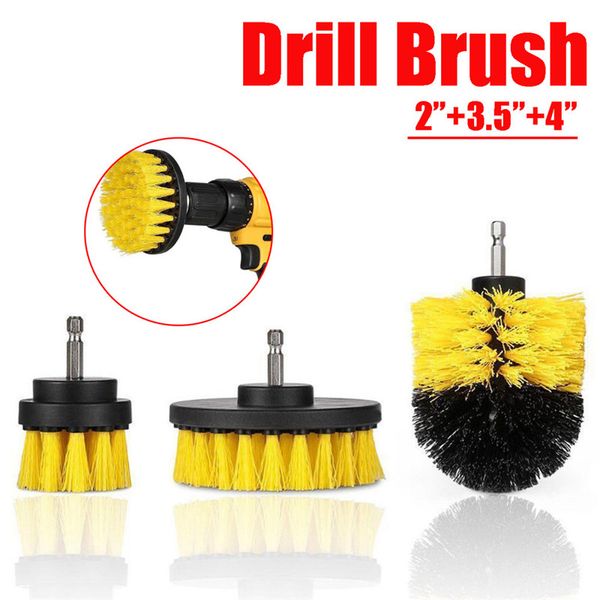 

3pcs 2/3.5/4 inch yellow electric drill brush tile grout power scrubber tub cleaning brush kit
