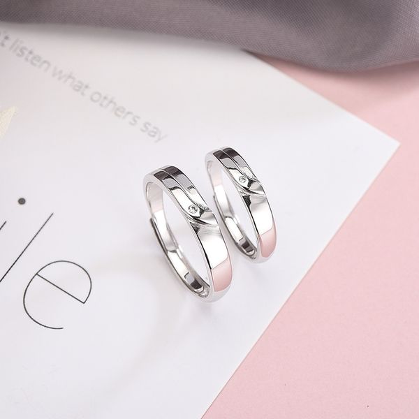 

s925 sterling silver couple ring can be adjusted for exquisite korean simple fashion valentine's day jewelry