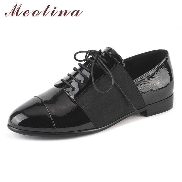 

meotina real leather flats women shoes natural genuine leather flat derby shoes mixed colors round toe ladies size 33-40, Black