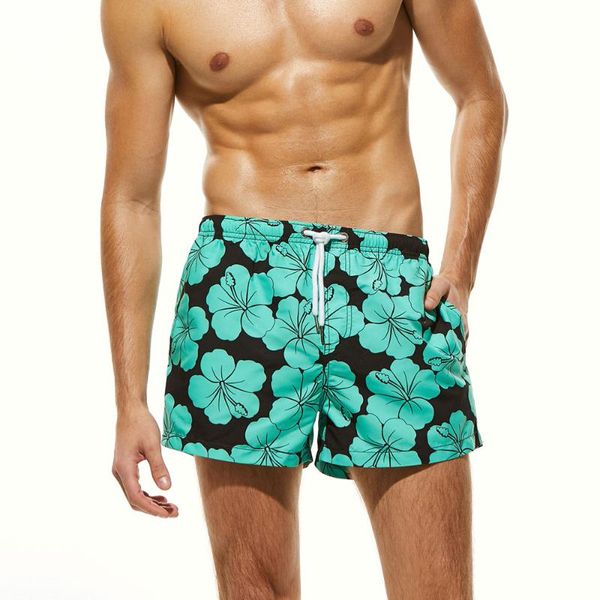 

men's brand sport beach shorts running surfing pants flower printed matching speed q-dry swimming trunks swimmwear plus size