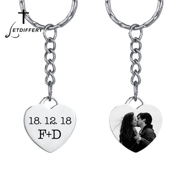 

letdiffery custom heart couple keychain engrave date name initial letters personlized men women keyring for valentine gift, Silver