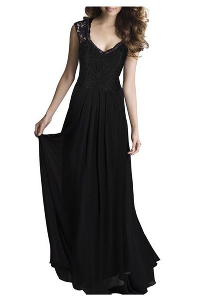 

womens designer party dresses fashion breif floor length sleeveless panelled lace emprie summer dress womens casual dresses, White;black