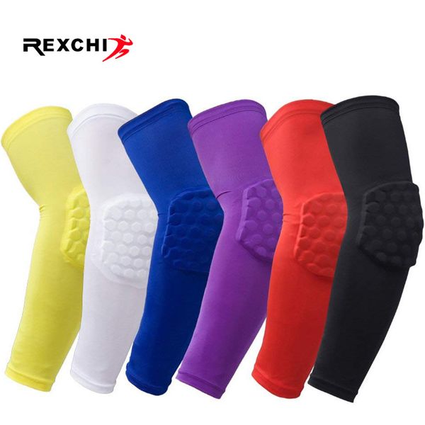 

honeycomb sports safety elbow support training brace protective gear elastic arm sleeve bandage pads for basketball volleyball, Black;gray