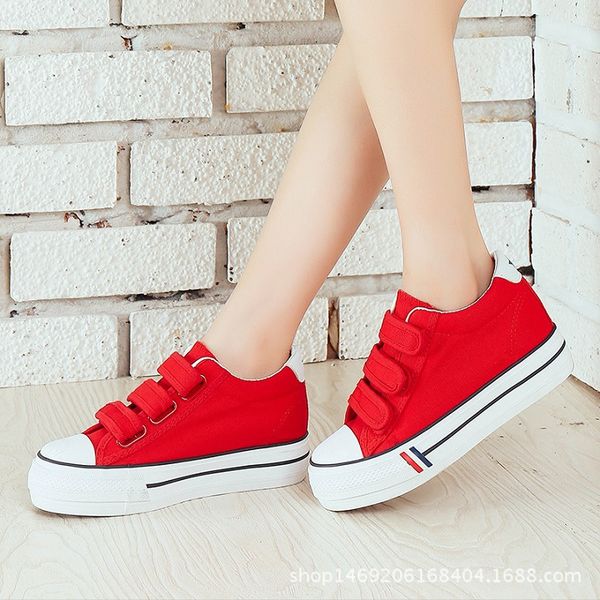

spring hook and loop canvas shoes women's with thick soles white casual korean version of board student tide, Black