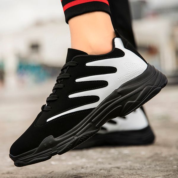 

non-slip winter men leather sneakers casual shoes men outdoor walking mens shoes breathable lace-up schuhe large size 39-47, Black