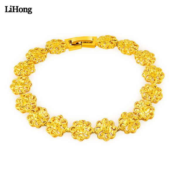 

new fashion popular 24k gold color flower bracelet ladies wedding anniversary jewelry gift ing, Black