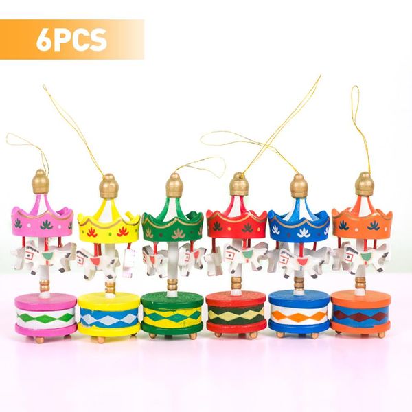 

6pcs/set christmas tree wood carousel horse decorations vintage wood carousel horse christmas tree pendant hanging ornaments