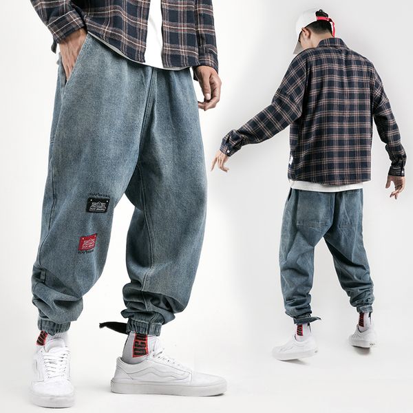 

yasword spring autumn men loose ankle-length jeans large size denim pants hip hop style male fashion ing, Black